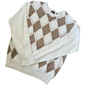 Y2K Vintage IZOD Argyle Sweater Size M Men VNeck Gray Tan Cotton Academia Preppy